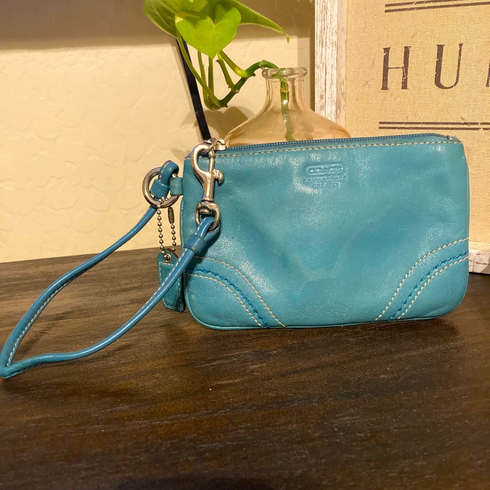 Coach light blue wristlet